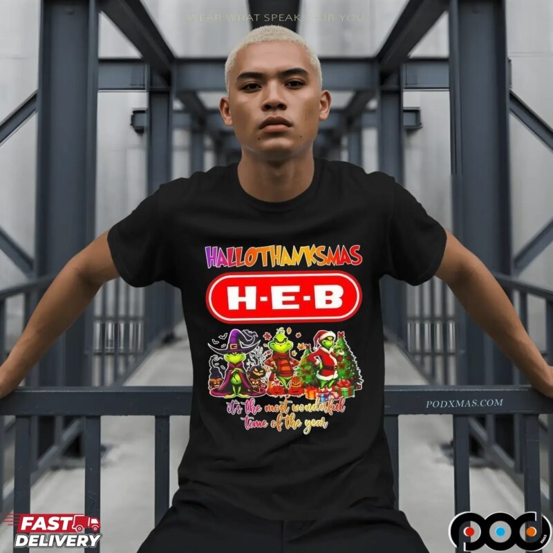 Grinch X H-E-B Grocery Hallothanksmas It's The Most Wonderful Time Of The Year Happy Halloween Christmas Mashup T Shirt