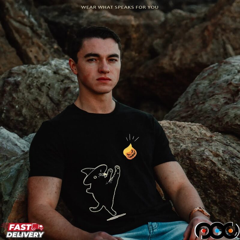 Black Cat Witch With Trump Pumpkin Halloween Spooky Season T Shirt