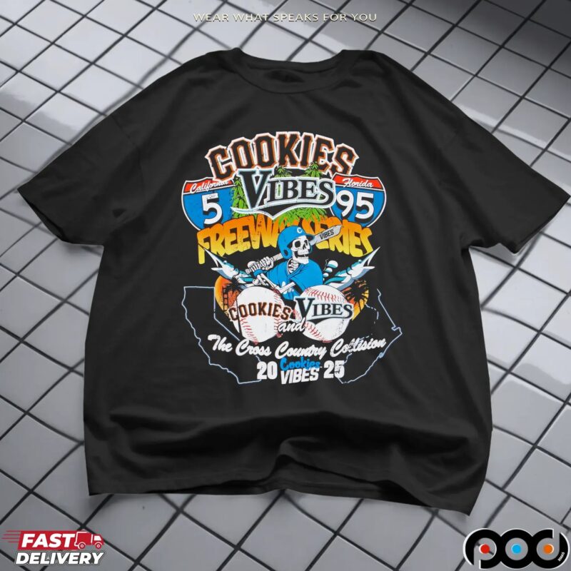 Vibes X Cookies Freeway The Cross Country Collision 2025 Skeleton Baseball Player T Shirt