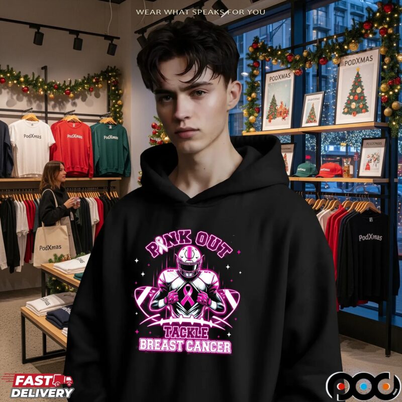 Neon Pink Out Tackle Breast Cancer Football Pink Ribbon Awareness T Shirt