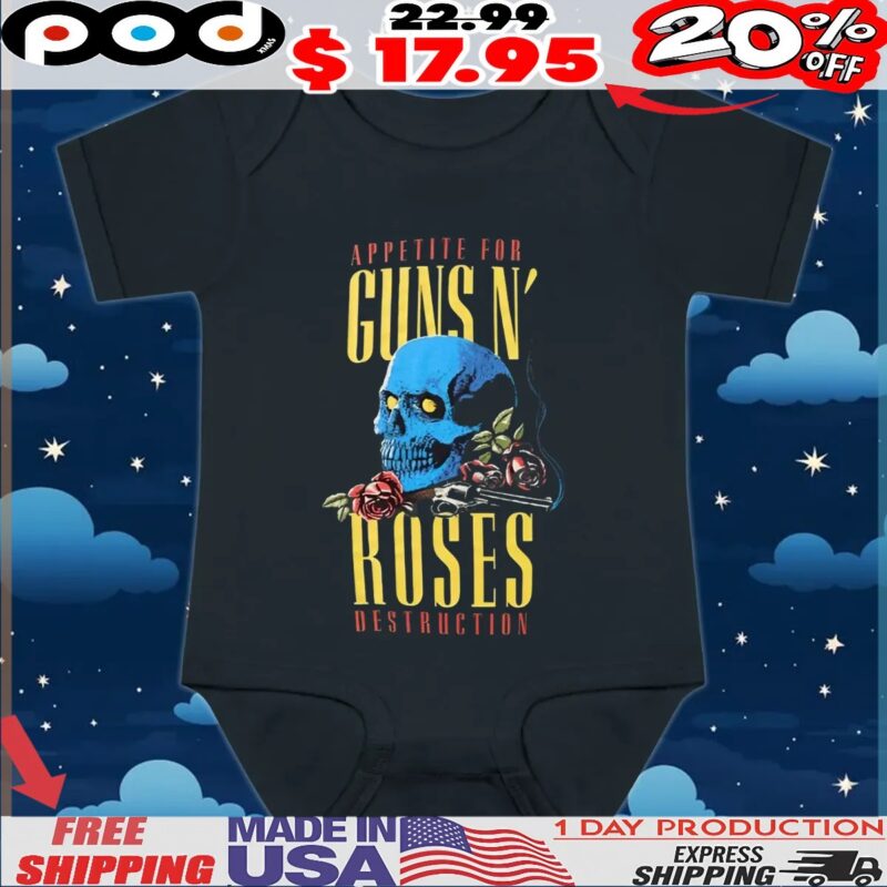 Guns N' Roses Appetite For Destruction Skull and Pistol T Shirt