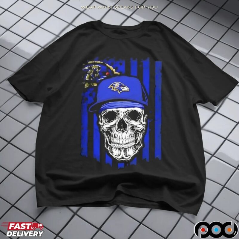 Baltimore Ravens Football Skull US Flag Graphic T Shirt
