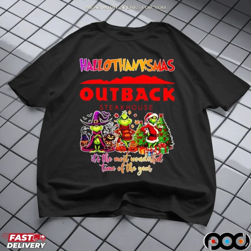 Grinch Hallothanksmas Outback Steakhouse It's The Most Wonderful Time Of The Year Halloween Christmas T Shirt