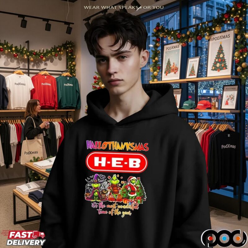Grinch X H-E-B Grocery Hallothanksmas It's The Most Wonderful Time Of The Year Happy Halloween Christmas Mashup T Shirt