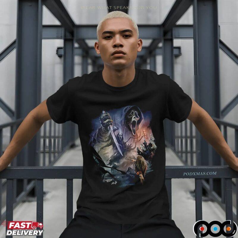 Ghost Face Nightmare City Halloween Graphic Art T Shirt