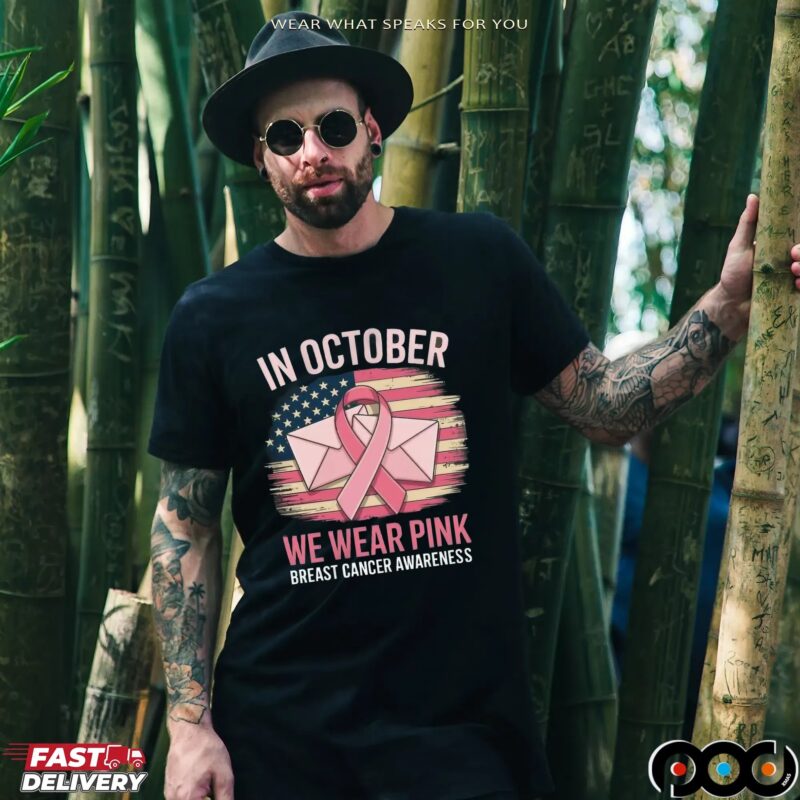 In October We Wear Pink Postal Worker Breast Cancer Awareness Mail Carrier T Shirt