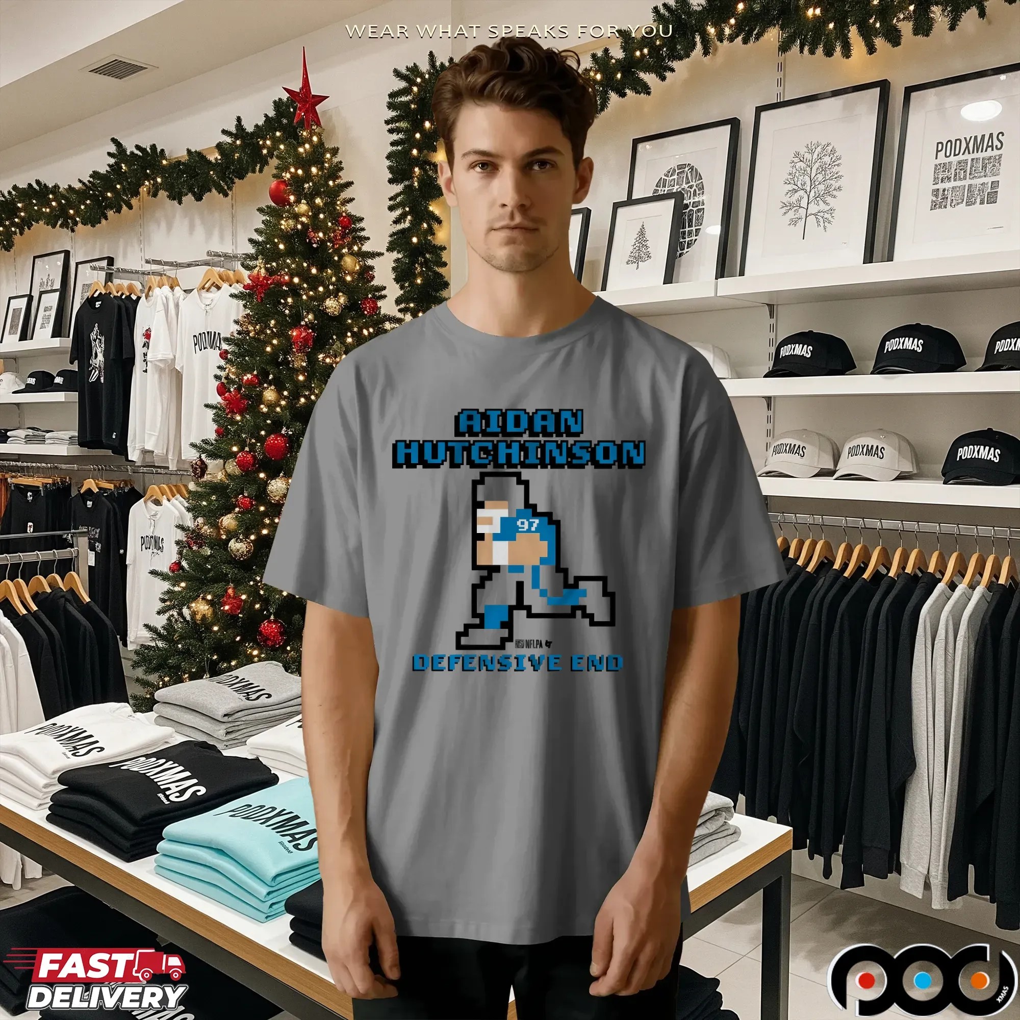 Aidan Hutchinson Defensive End Retro Baller Pixel Game Style T Shirt