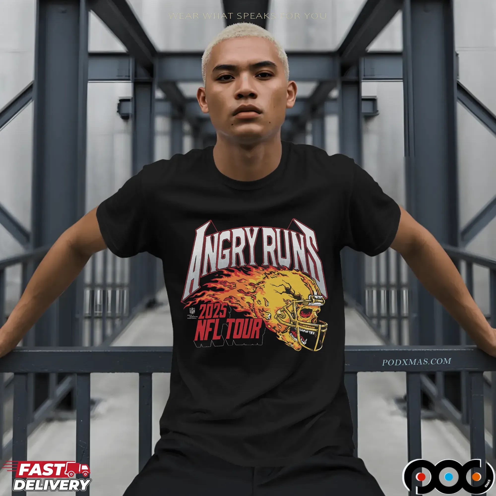 Angry Runs 2025 NFL Tour Helmet Skull Vintage T Shirt