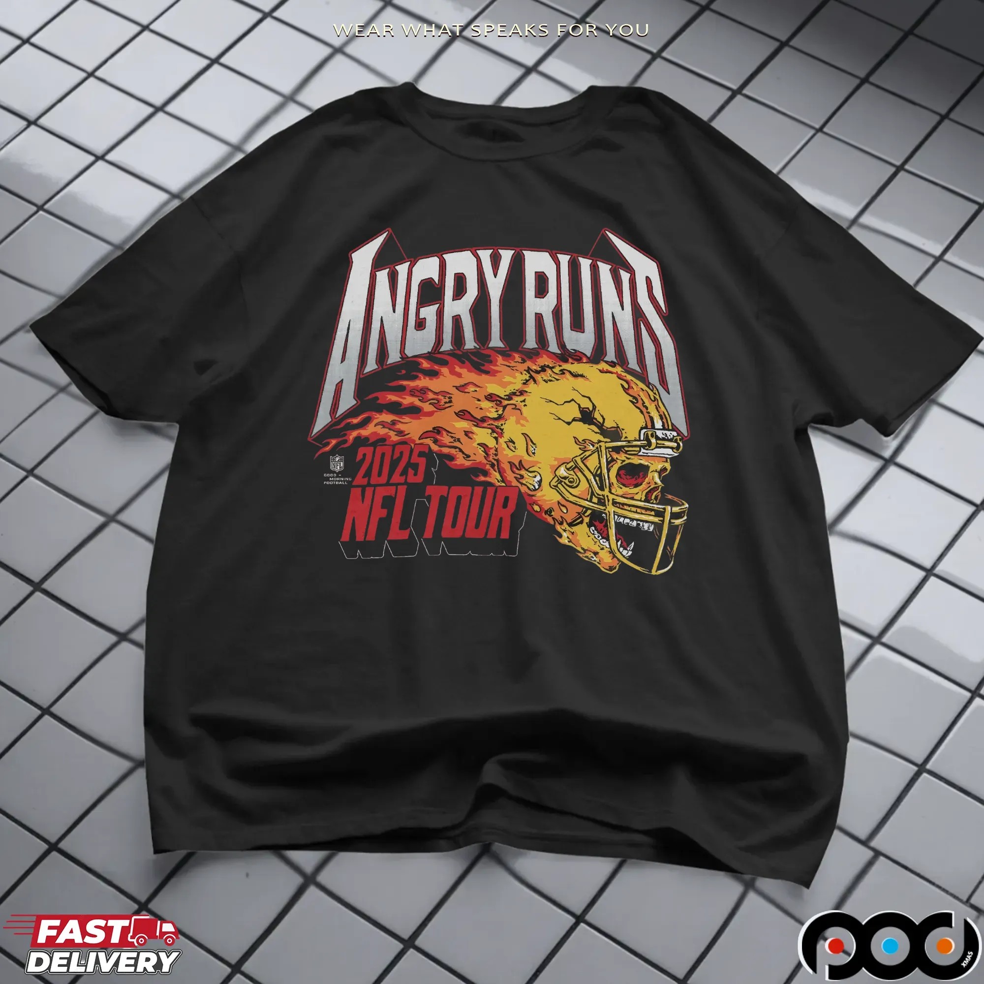 Angry Runs 2025 NFL Tour Helmet Skull Vintage T Shirt