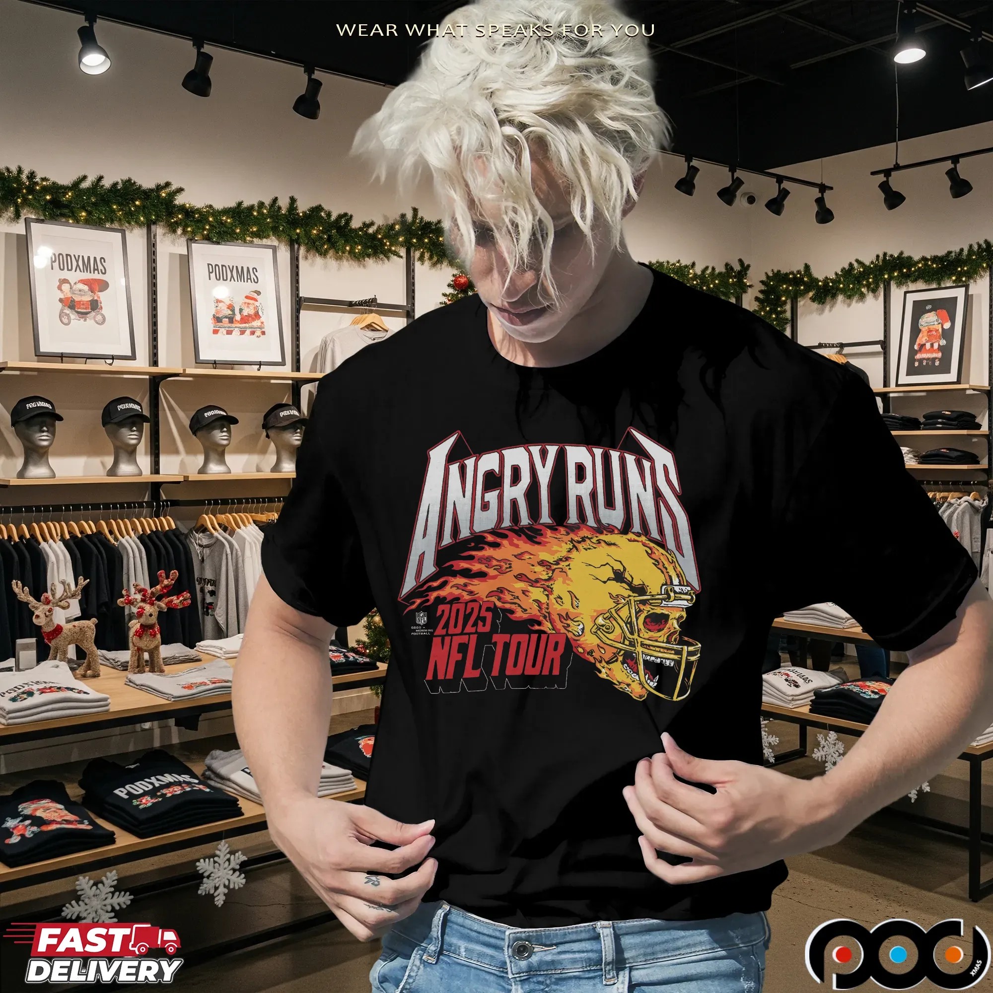 Angry Runs 2025 NFL Tour Helmet Skull Vintage T Shirt