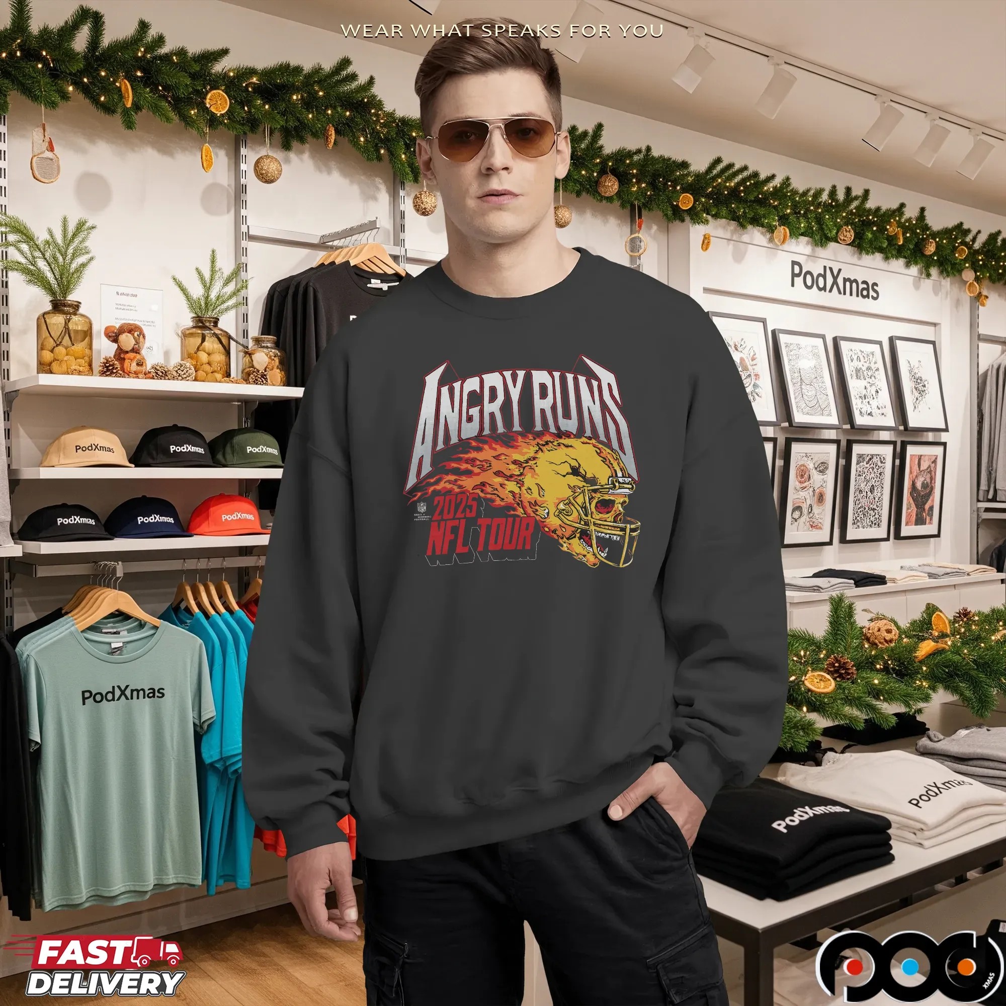 Angry Runs 2025 NFL Tour Helmet Skull Vintage T Shirt