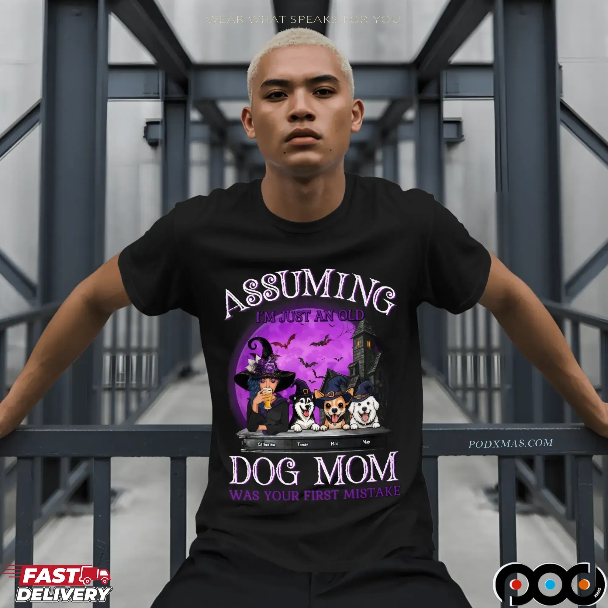 Assuming I'm Just An Old Dog Mom Husky Halloween Personalized T Shirt
