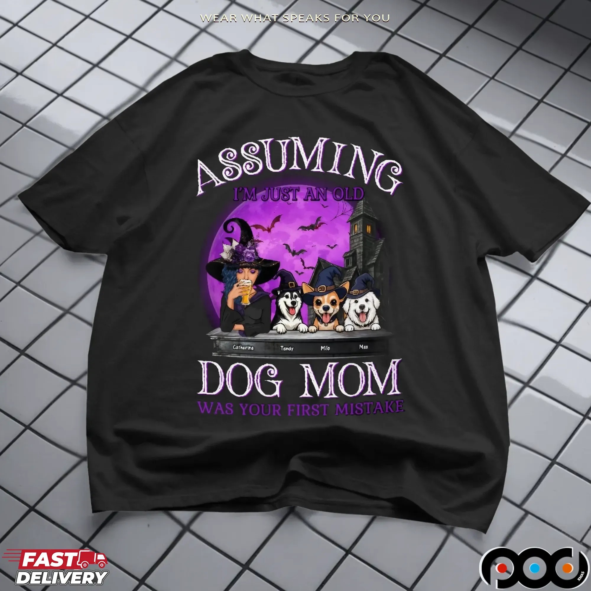 Assuming I'm Just An Old Dog Mom Husky Halloween Personalized T Shirt