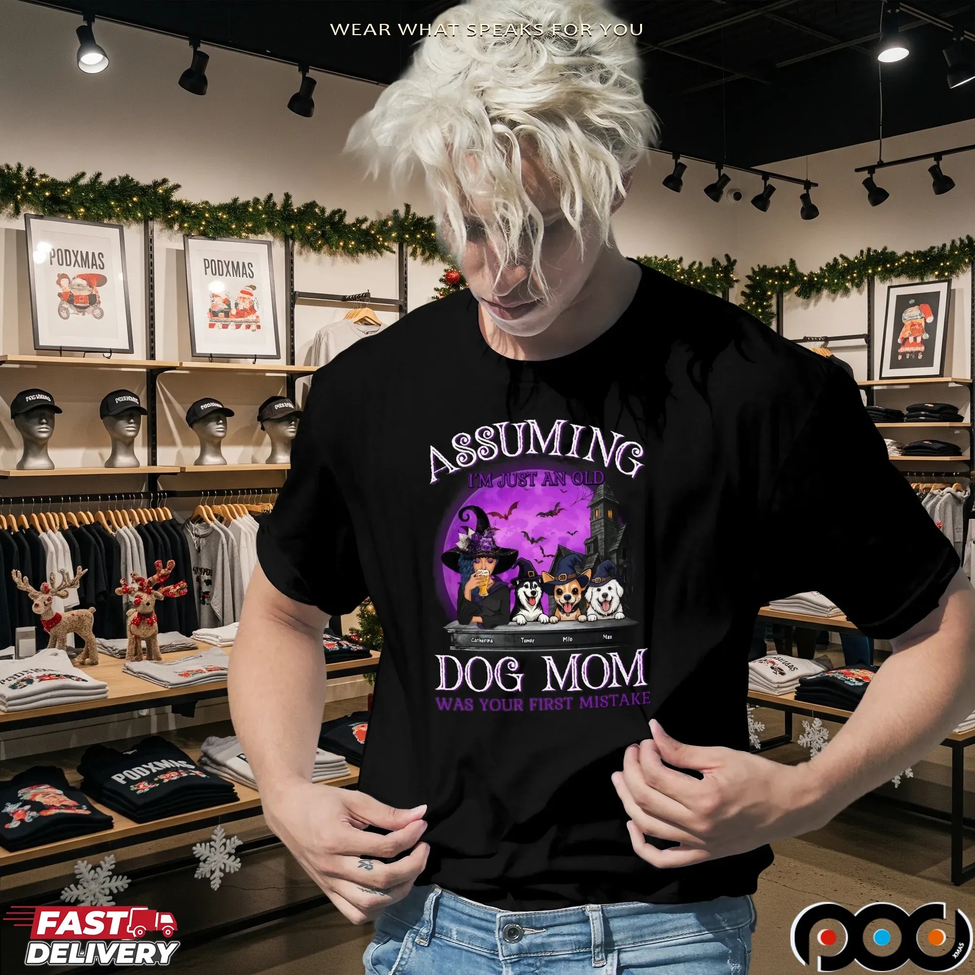 Assuming I'm Just An Old Dog Mom Husky Halloween Personalized T Shirt