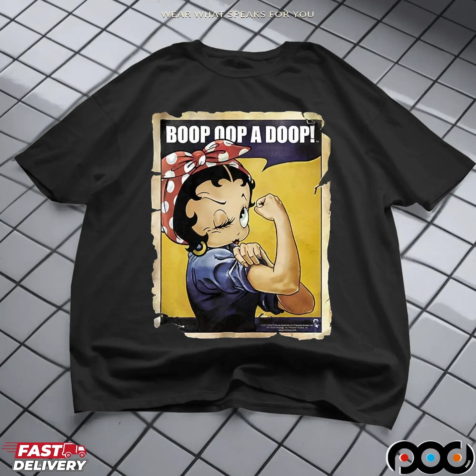 Betty Boop Rosie the Riveter Boop Oop a Doop Parody T Shirt Betty Boop Rosie the Riveter Boop Oop a Doop Parody T Shirt