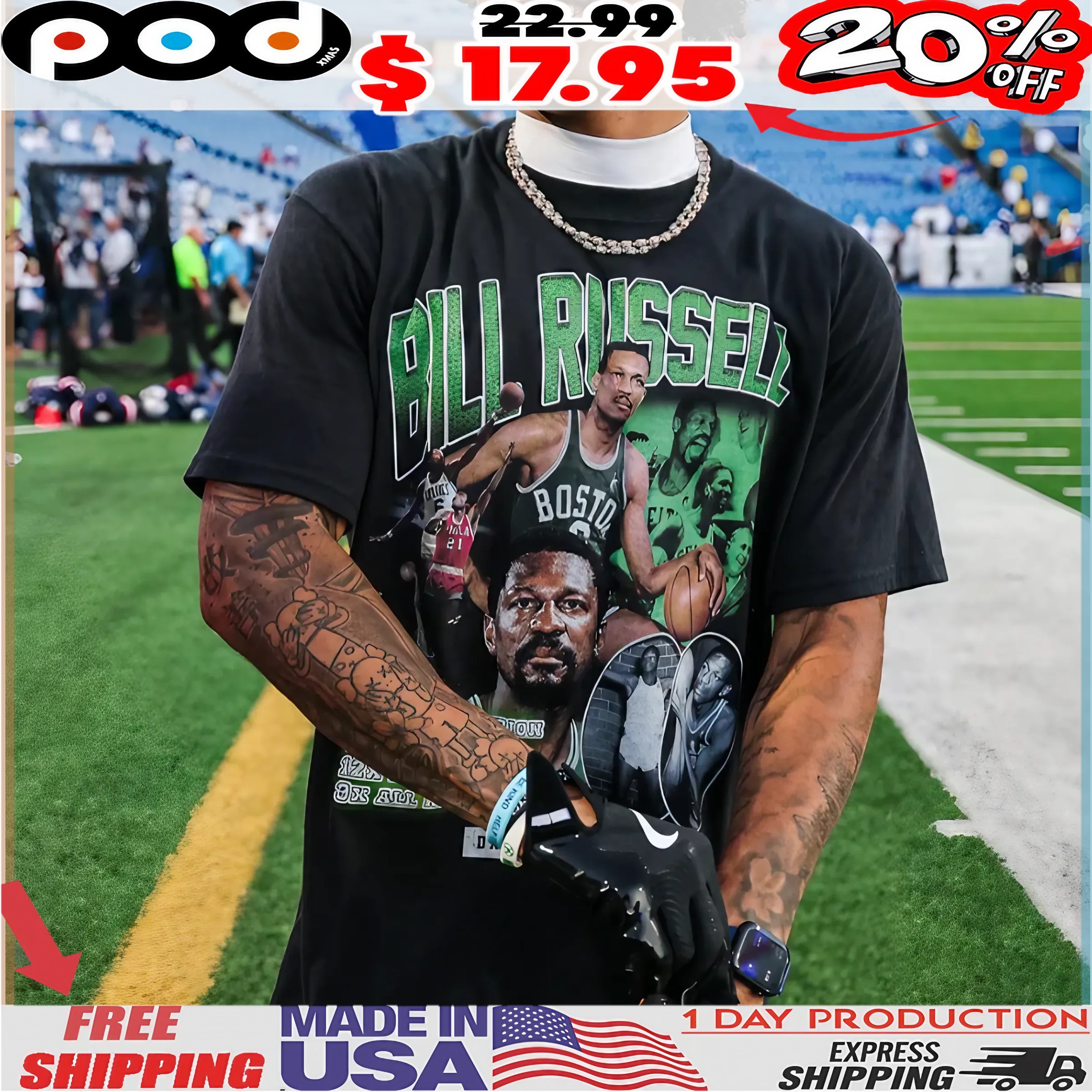 Bill Russell Vintage Bootleg Style T Shirt