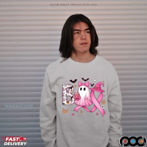 Boo Halloween Pumpkin Tee, In October We Wear Pink, Pink Ribbon Witch, Breast Cancer Awareness, Halloween Pink Ghost T Shirt