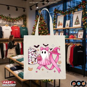 Boo Halloween Pumpkin Tee, In October We Wear Pink, Pink Ribbon Witch, Breast Cancer Awareness, Halloween Pink Ghost T Shirt