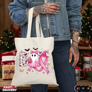 Boo Halloween Pumpkin Tee, In October We Wear Pink, Pink Ribbon Witch, Breast Cancer Awareness, Halloween Pink Ghost T Shirt