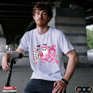 Boo Halloween Pumpkin Tee, In October We Wear Pink, Pink Ribbon Witch, Breast Cancer Awareness, Halloween Pink Ghost T Shirt