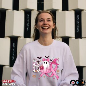 Boo Halloween Pumpkin Tee, In October We Wear Pink, Pink Ribbon Witch, Breast Cancer Awareness, Halloween Pink Ghost T Shirt