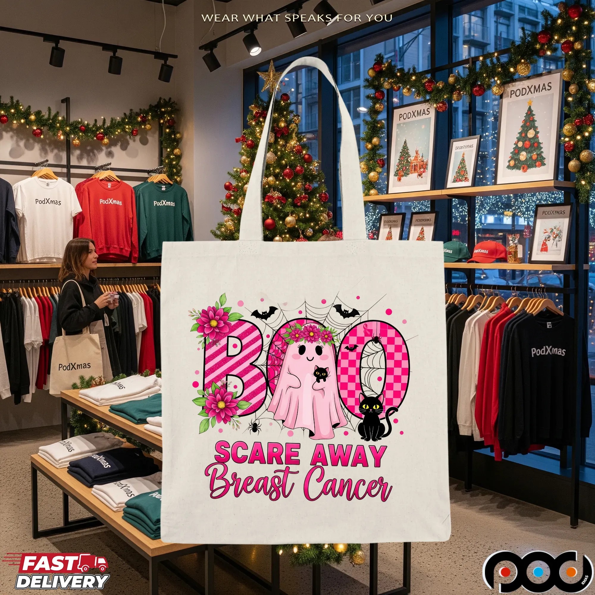 Boo Scare Away Breast Cancer, Breast Cancer Awareness Halloween Ghost, Pink Ribbon Support Shirt, Cute Ghost October Shirt