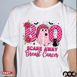 Boo Scare Away Breast Cancer, Breast Cancer Awareness Halloween Ghost, Pink Ribbon Support Shirt, Cute Ghost October Shirt
