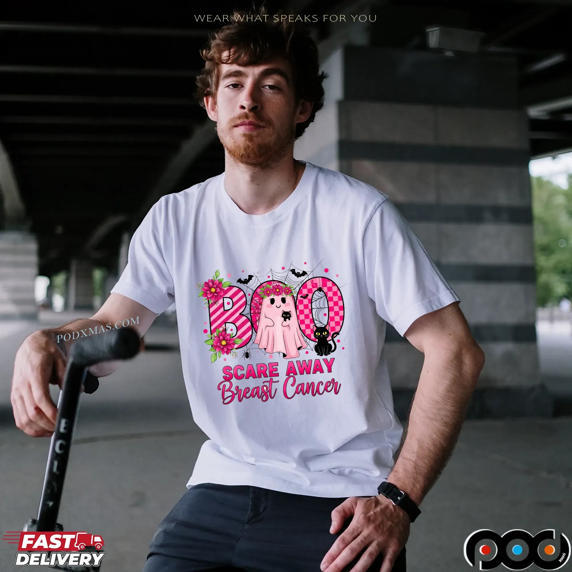 Boo Scare Away Breast Cancer, Breast Cancer Awareness Halloween Ghost, Pink Ribbon Support Shirt, Cute Ghost October Shirt