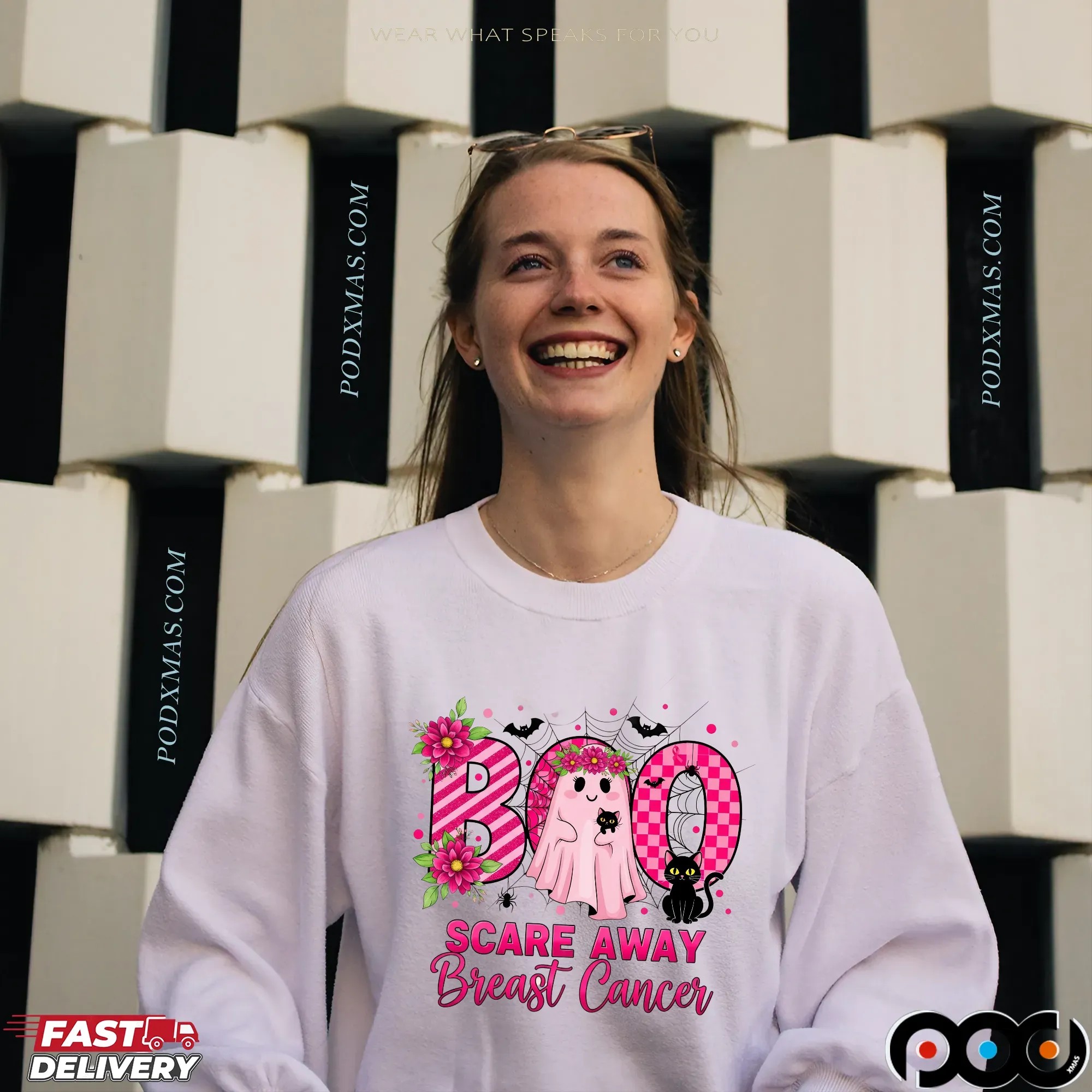 Boo Scare Away Breast Cancer, Breast Cancer Awareness Halloween Ghost, Pink Ribbon Support Shirt, Cute Ghost October Shirt