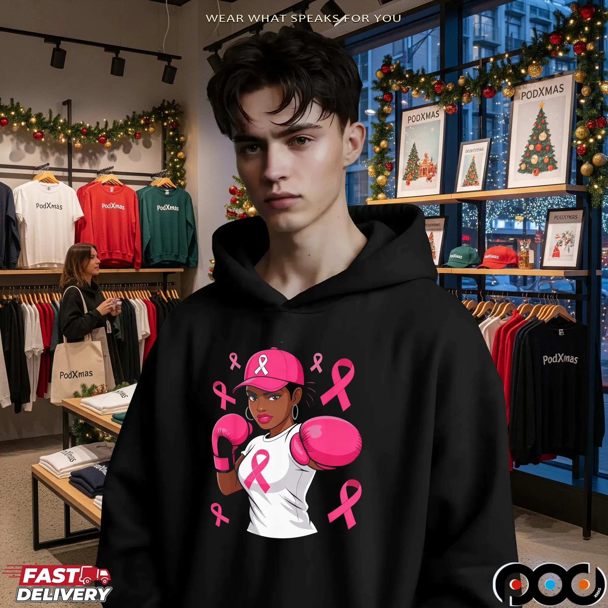 Breast Cancer Awareness African American Woman Boxing T Shirt