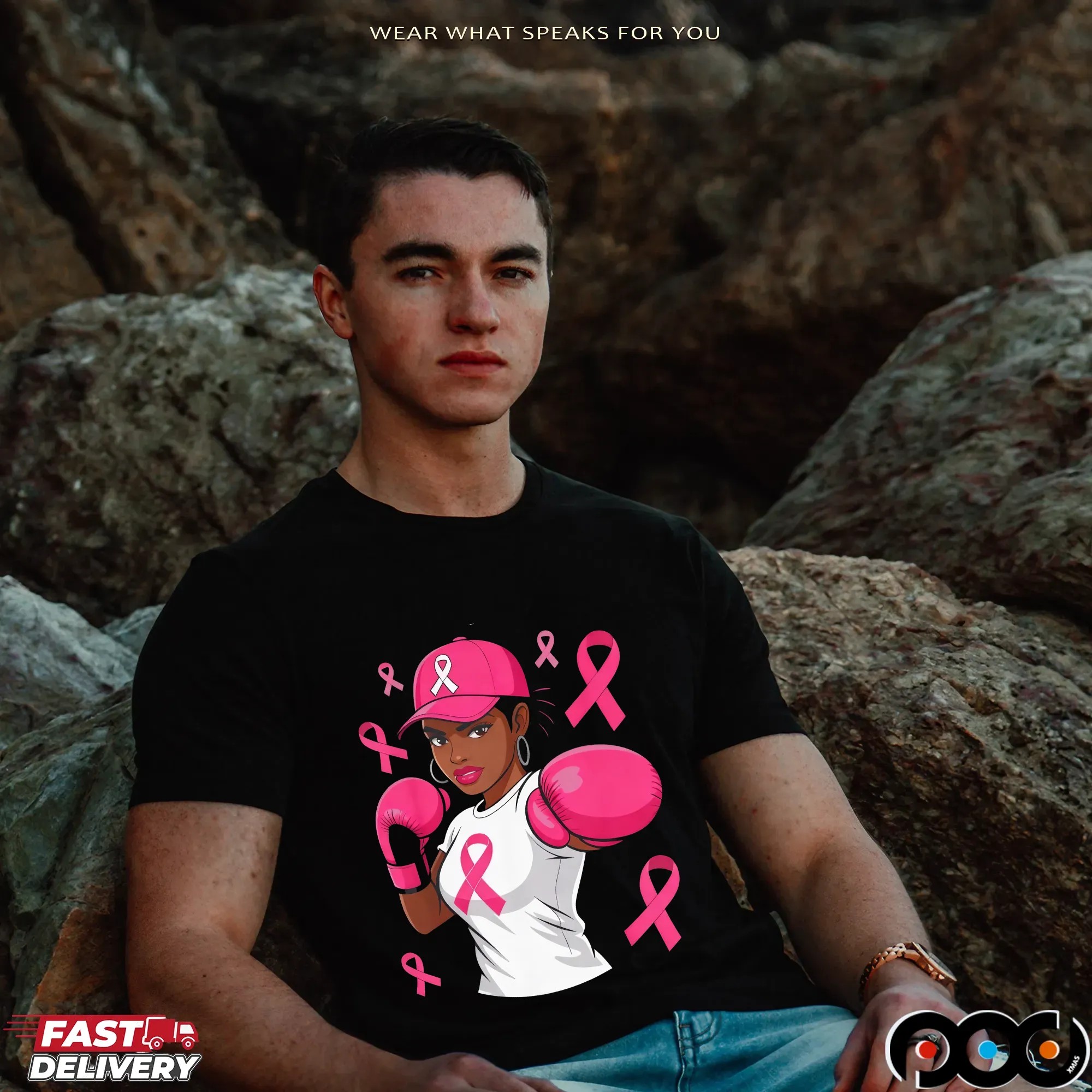 Breast Cancer Awareness African American Woman Boxing T Shirt