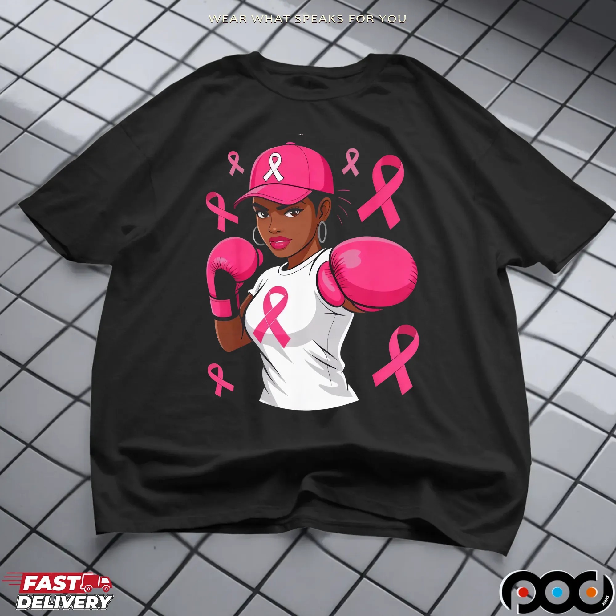 Breast Cancer Awareness African American Woman Boxing T Shirt