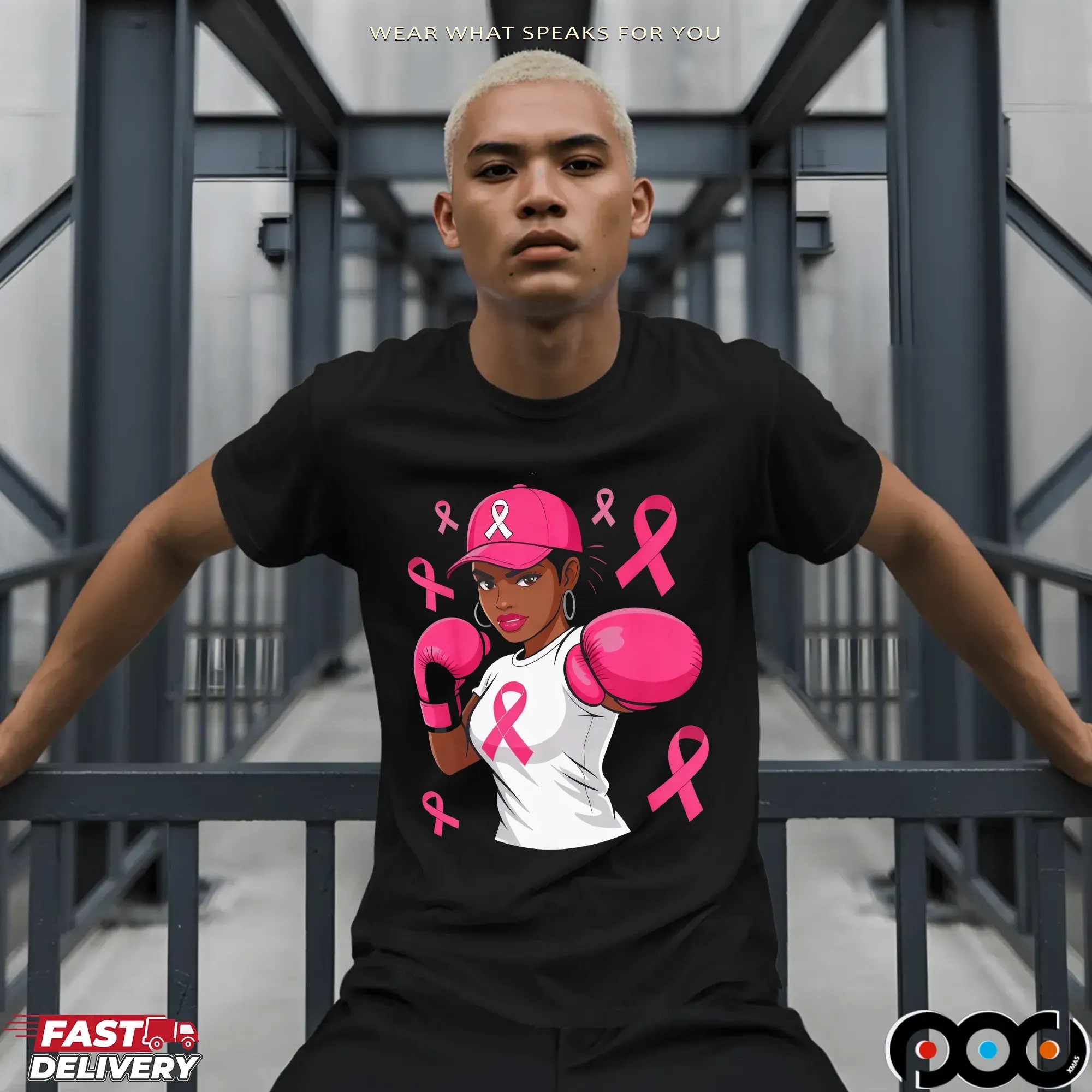 Breast Cancer Awareness African American Woman Boxing T Shirt