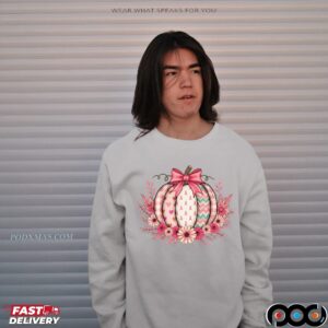 Breast Cancer Awareness Pumpkin Pink Ribbon Fall Sublimation Design T Shirt