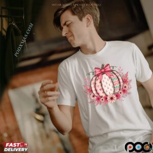 Breast Cancer Awareness Pumpkin Pink Ribbon Fall Sublimation Design T Shirt