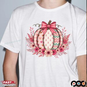 Breast Cancer Awareness Pumpkin Pink Ribbon Fall Sublimation Design T Shirt