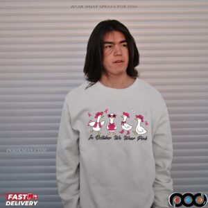 Breast Cancer Goose, In October We Wear Pink Shirt Design, Preppy Breast Cancer, Together We Fight, Pink Coquette Bow Shirt