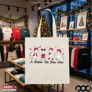 Breast Cancer Goose, In October We Wear Pink Shirt Design, Preppy Breast Cancer, Together We Fight, Pink Coquette Bow Shirt