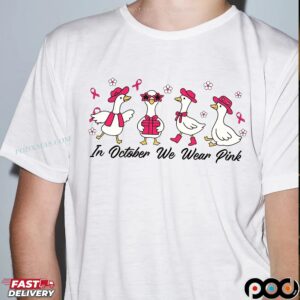 Breast Cancer Goose, In October We Wear Pink Shirt Design, Preppy Breast Cancer, Together We Fight, Pink Coquette Bow Shirt