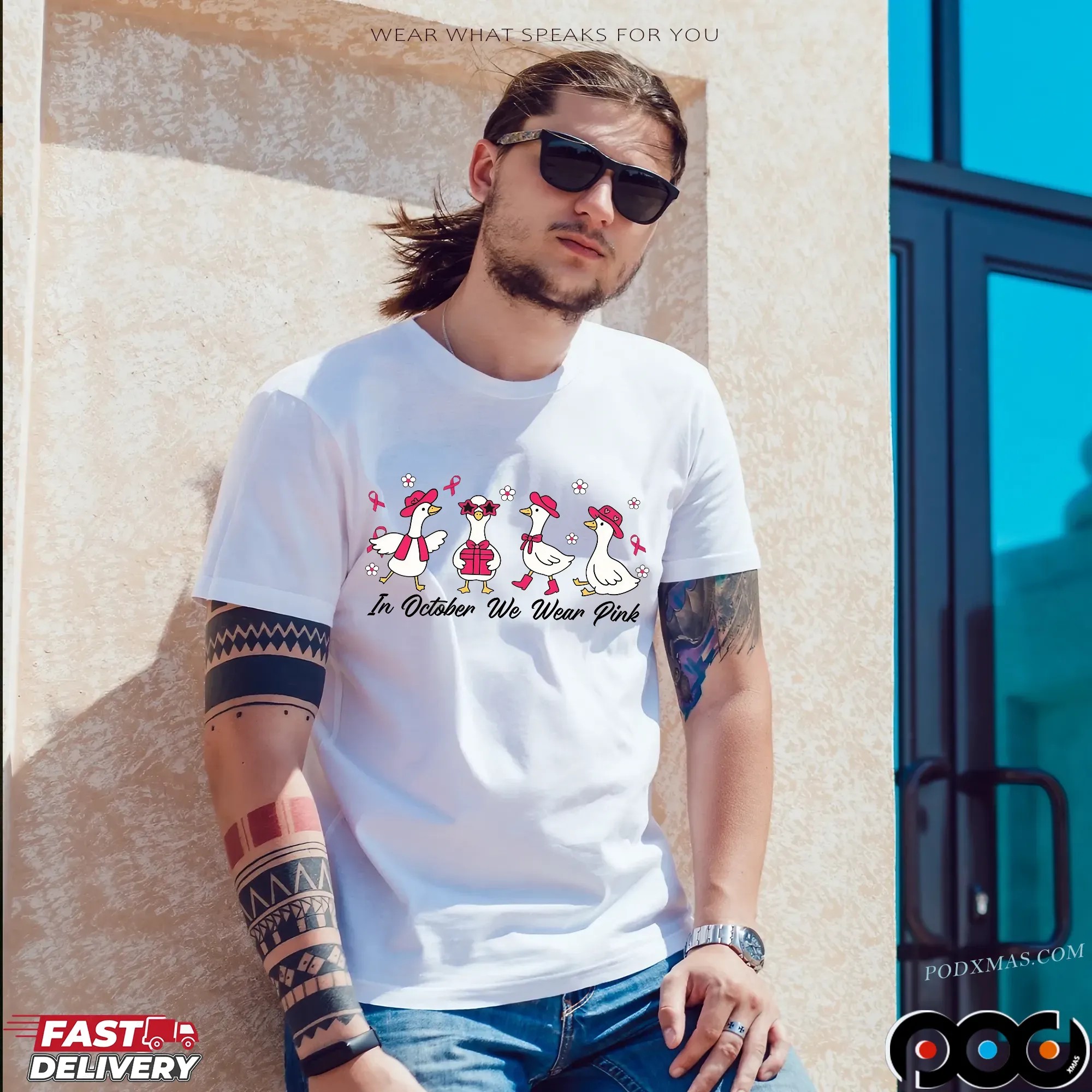 Breast Cancer Goose, In October We Wear Pink Shirt Design, Preppy Breast Cancer, Together We Fight, Pink Coquette Bow Shirt