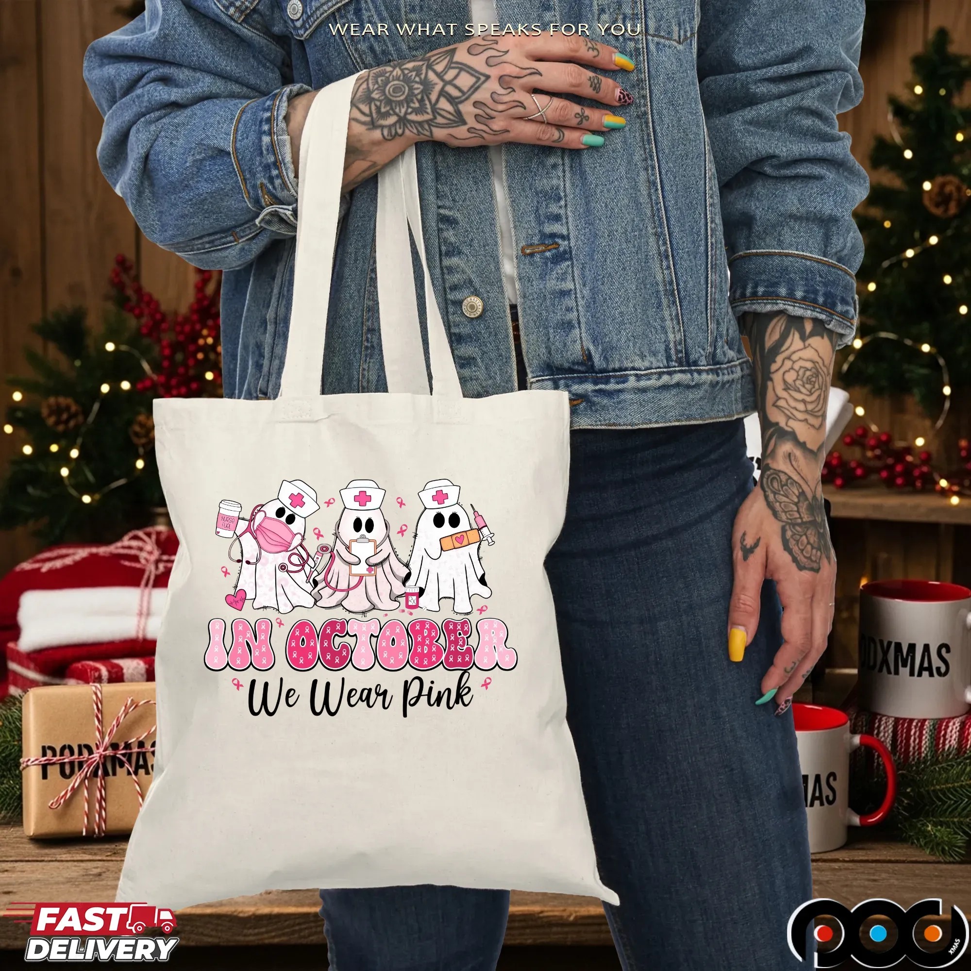 Breast Cancer Nurse, In October We Wear Pink, Rehab Life Nurse, Pink Ribbon Awareness Png, Cute Nurse T Shirt