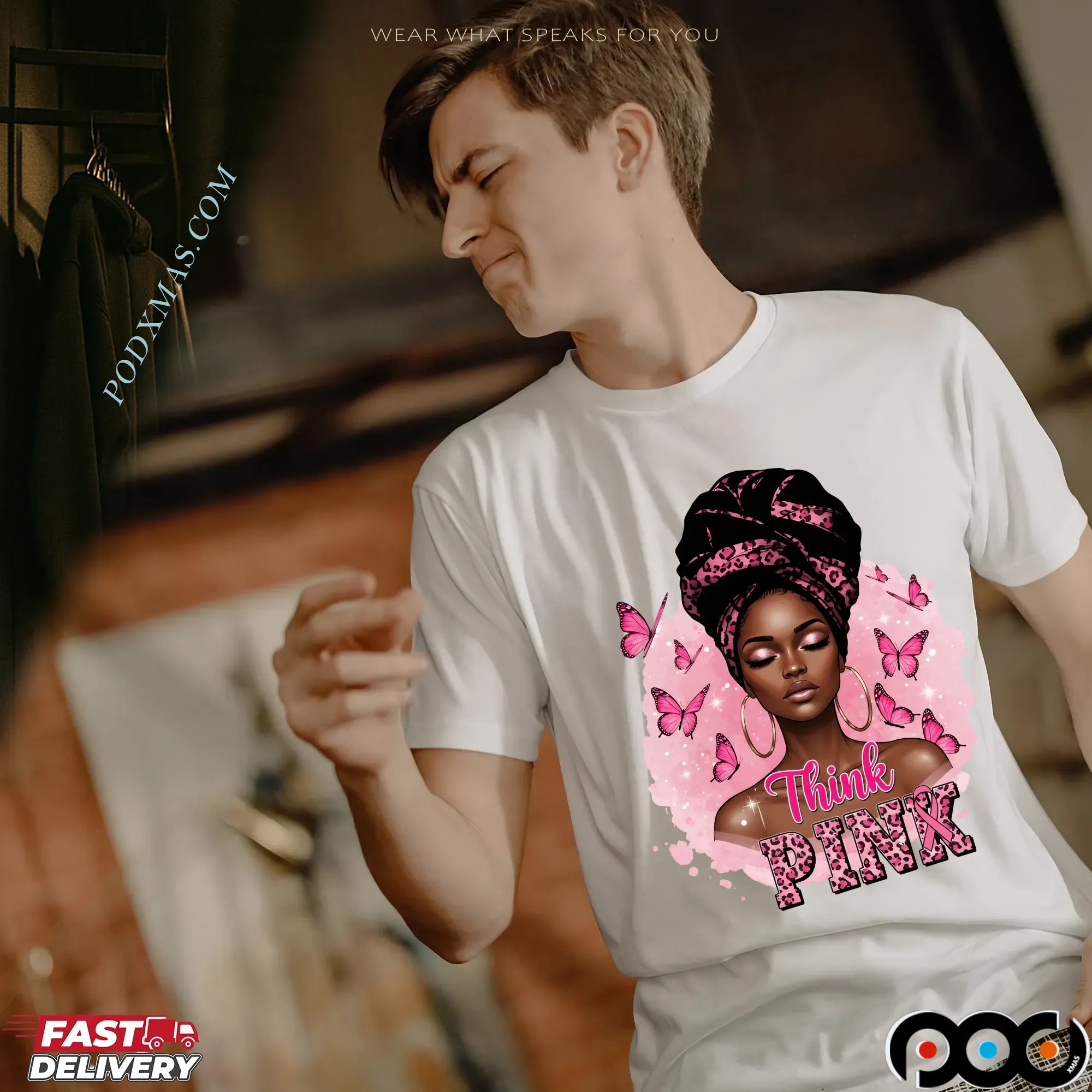 Breast Cancer Survivor Afro Girl Pink Ribbon Black Woman October T Shirt