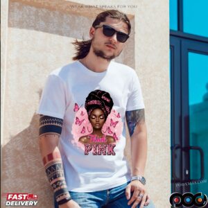 Breast Cancer Survivor Afro Girl Pink Ribbon Black Woman October T Shirt