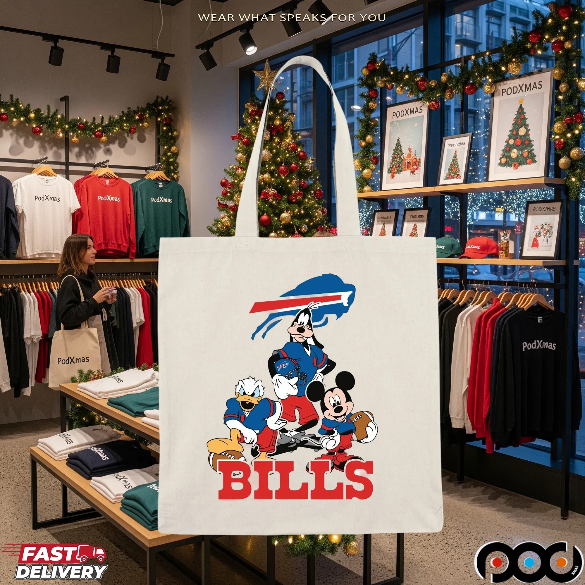 Buffalo Bills Disney Mickey Mouse Donald Duck Goofy NFL Graphic T Shirt