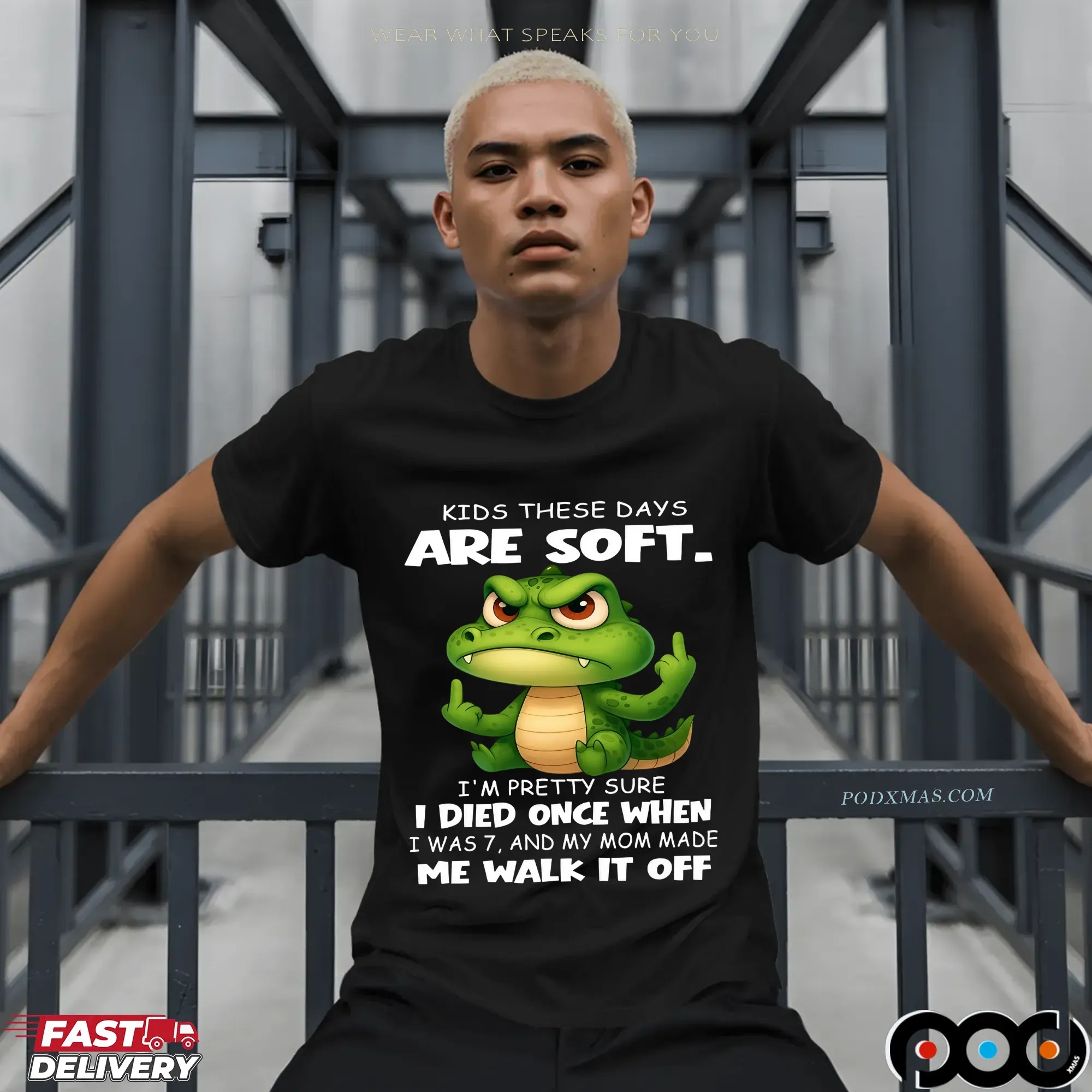 Cartoon Crocodile Kids These Days Are Soft I'm Pretty Sure I Died Once When I Was 7, And My Mom Made Me Walk It Off T Shirt