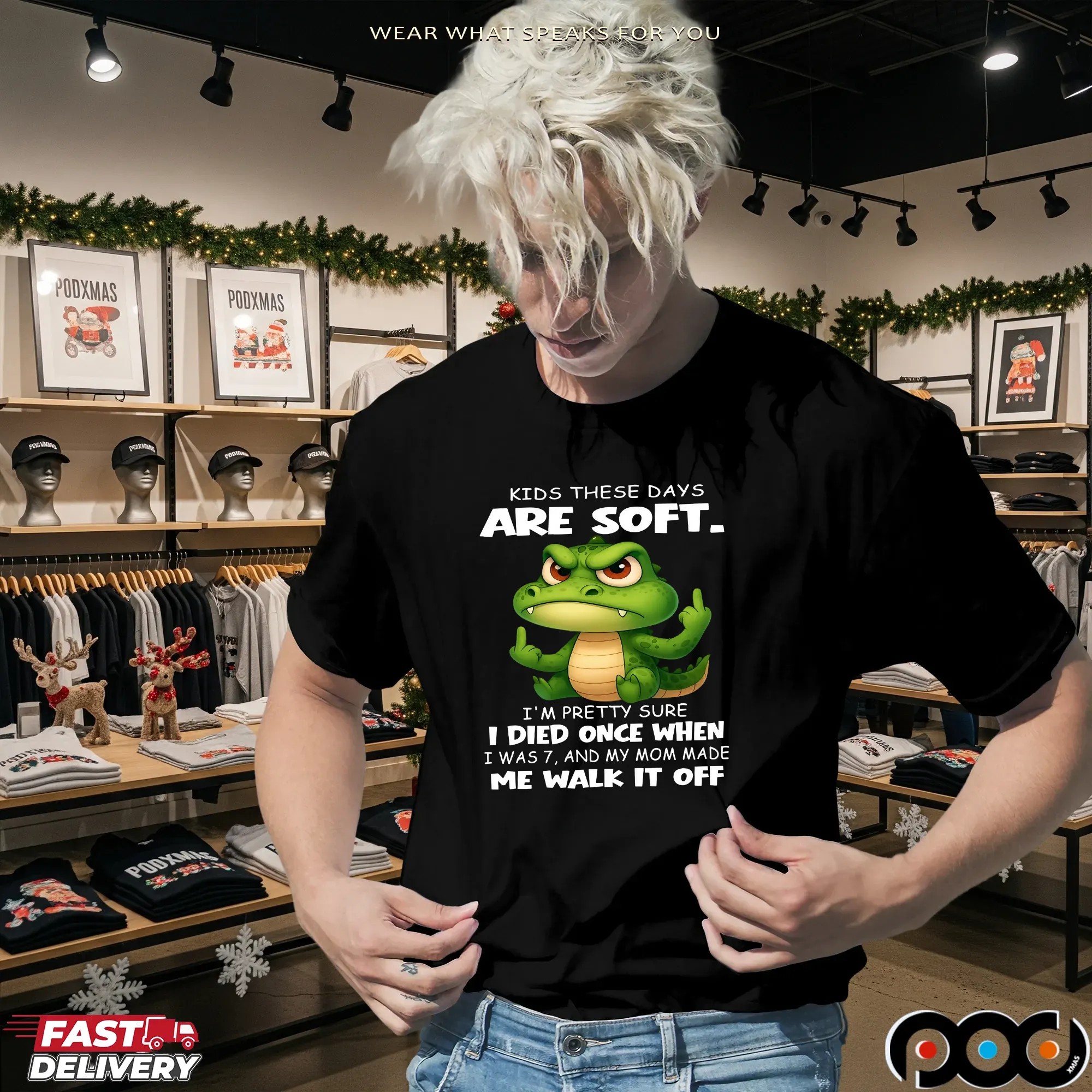 Cartoon Crocodile Kids These Days Are Soft I'm Pretty Sure I Died Once When I Was 7, And My Mom Made Me Walk It Off T Shirt