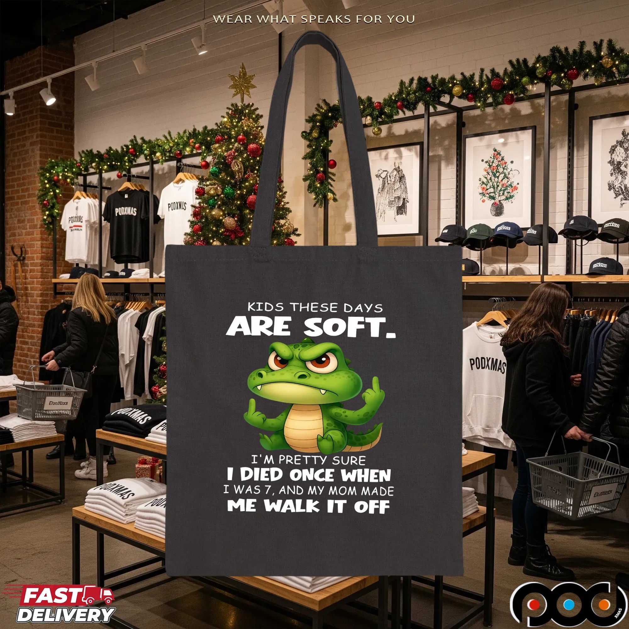 Cartoon Crocodile Kids These Days Are Soft I'm Pretty Sure I Died Once When I Was 7, And My Mom Made Me Walk It Off T Shirt