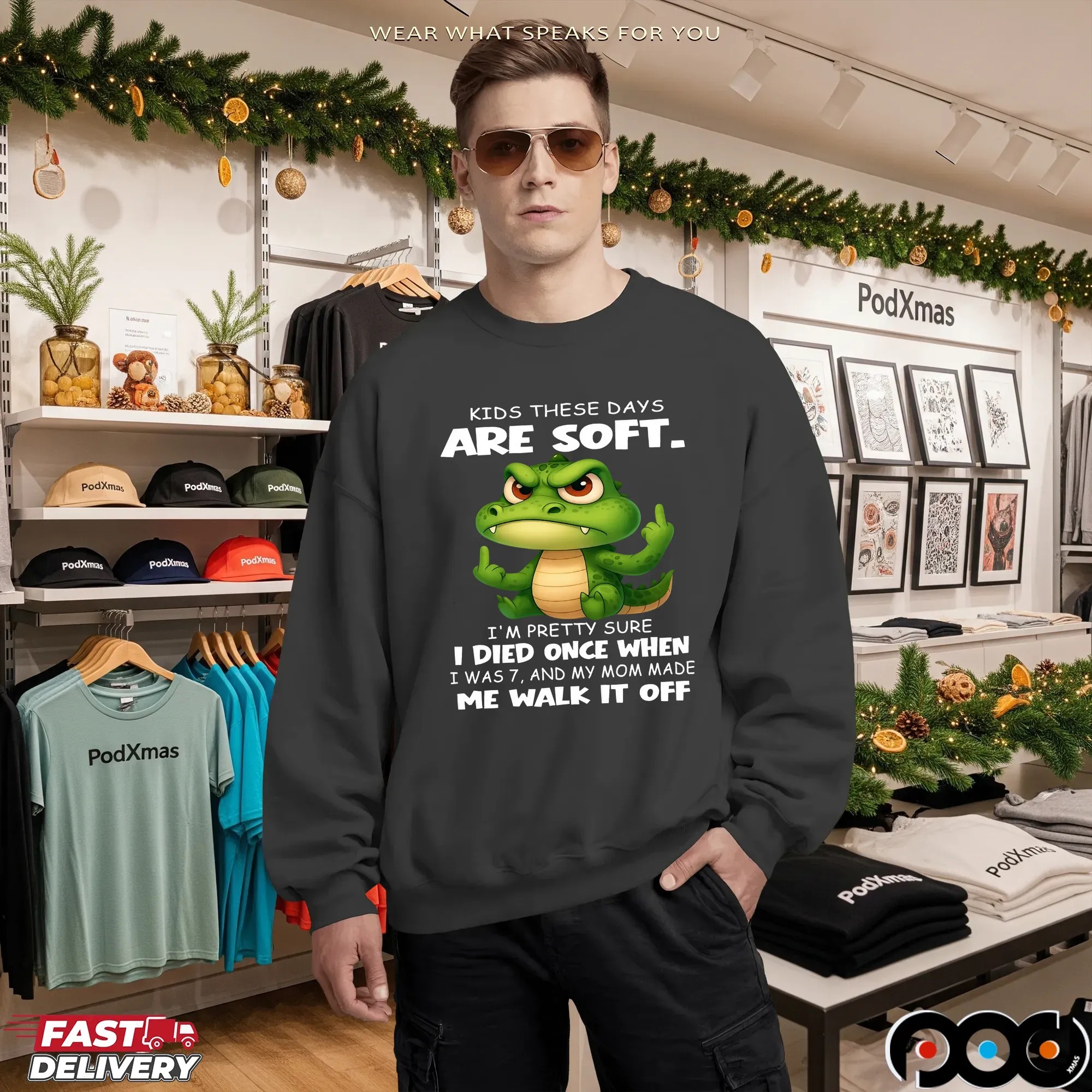 Cartoon Crocodile Kids These Days Are Soft I'm Pretty Sure I Died Once When I Was 7, And My Mom Made Me Walk It Off T Shirt