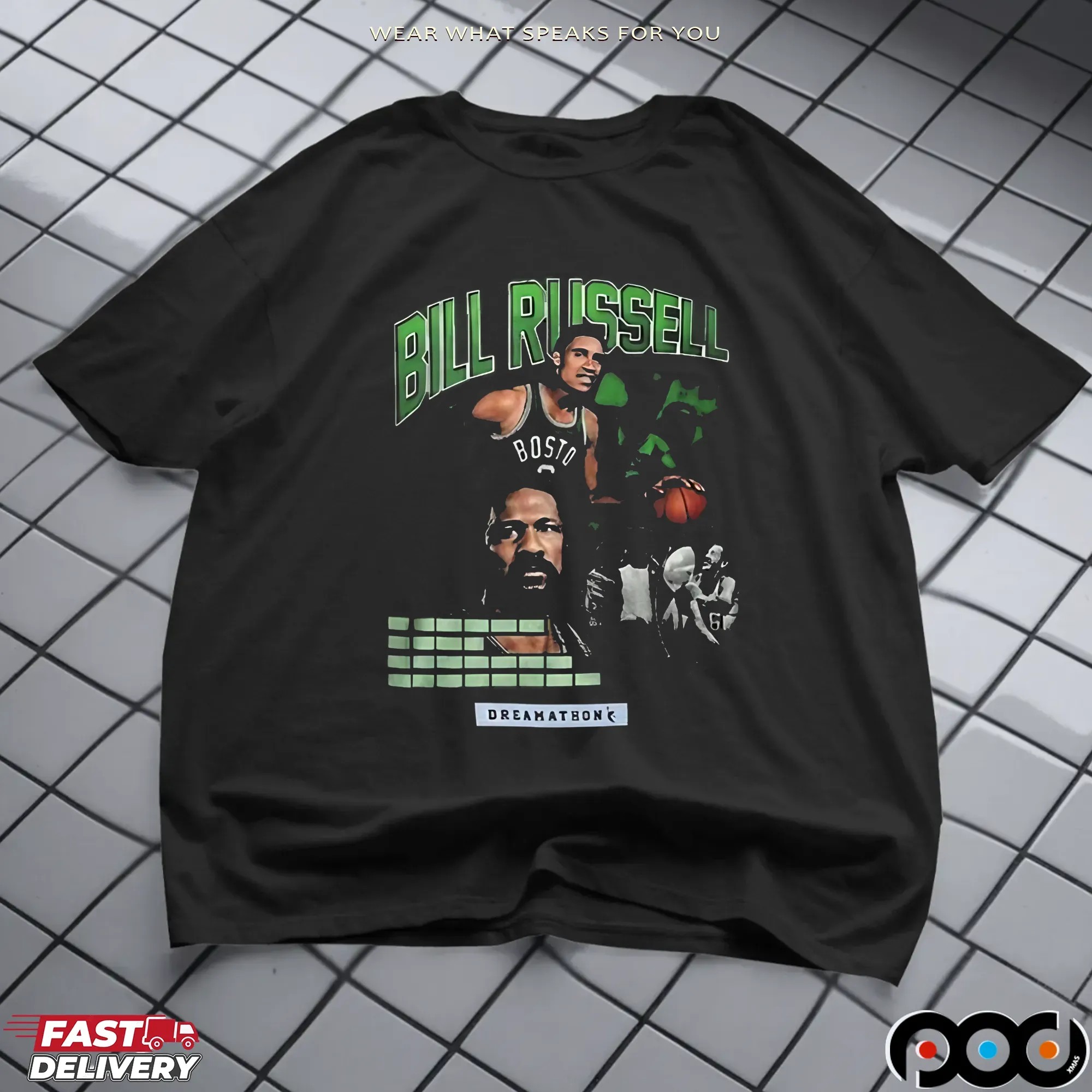 Christian Gonzalez Of New England Patriots Wearing A Bill Russell Before The Game Today Dreamathon T-Shirts