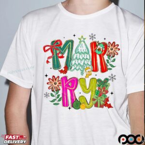 Christmas Santa Shirt, Floral Santa, Retro Santa, Merry Christmas, Preppy Christmas, Merry and Bright T Shirt
